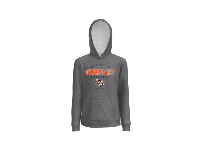 Property Of Delmarva Aces Baseball Youth Pullover Hoodie - Graphite Heather