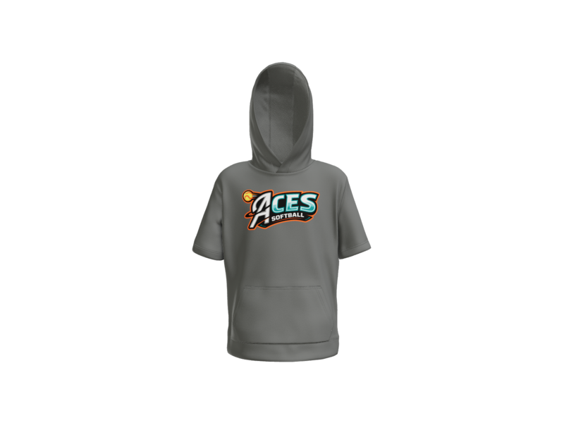 Aces Softball Logo Youth Short Sleeve Performance Hoodie - Dark Smoke Grey