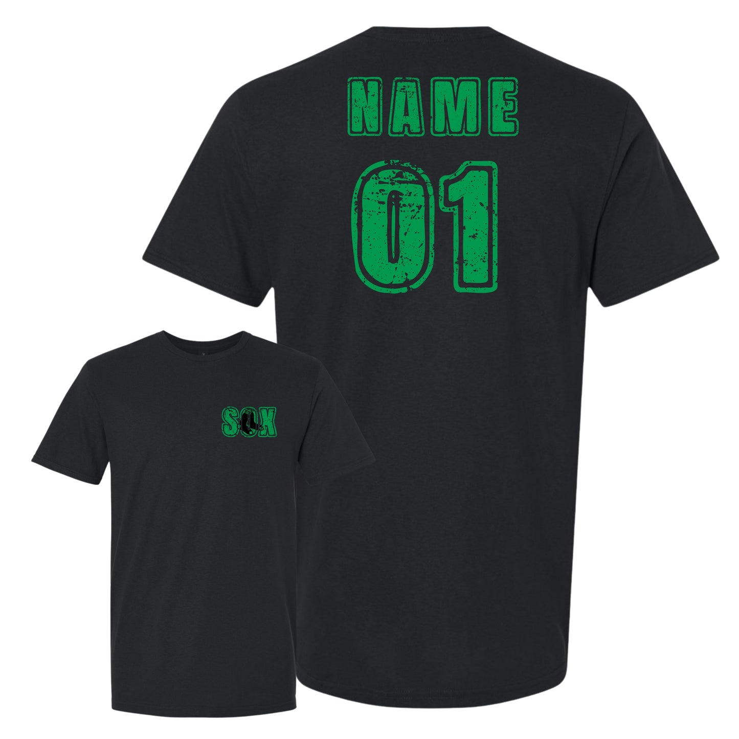Bigbie’s BlackSox Distressed SOX Pocket Size Front w/ Custom Back Unisex Tee