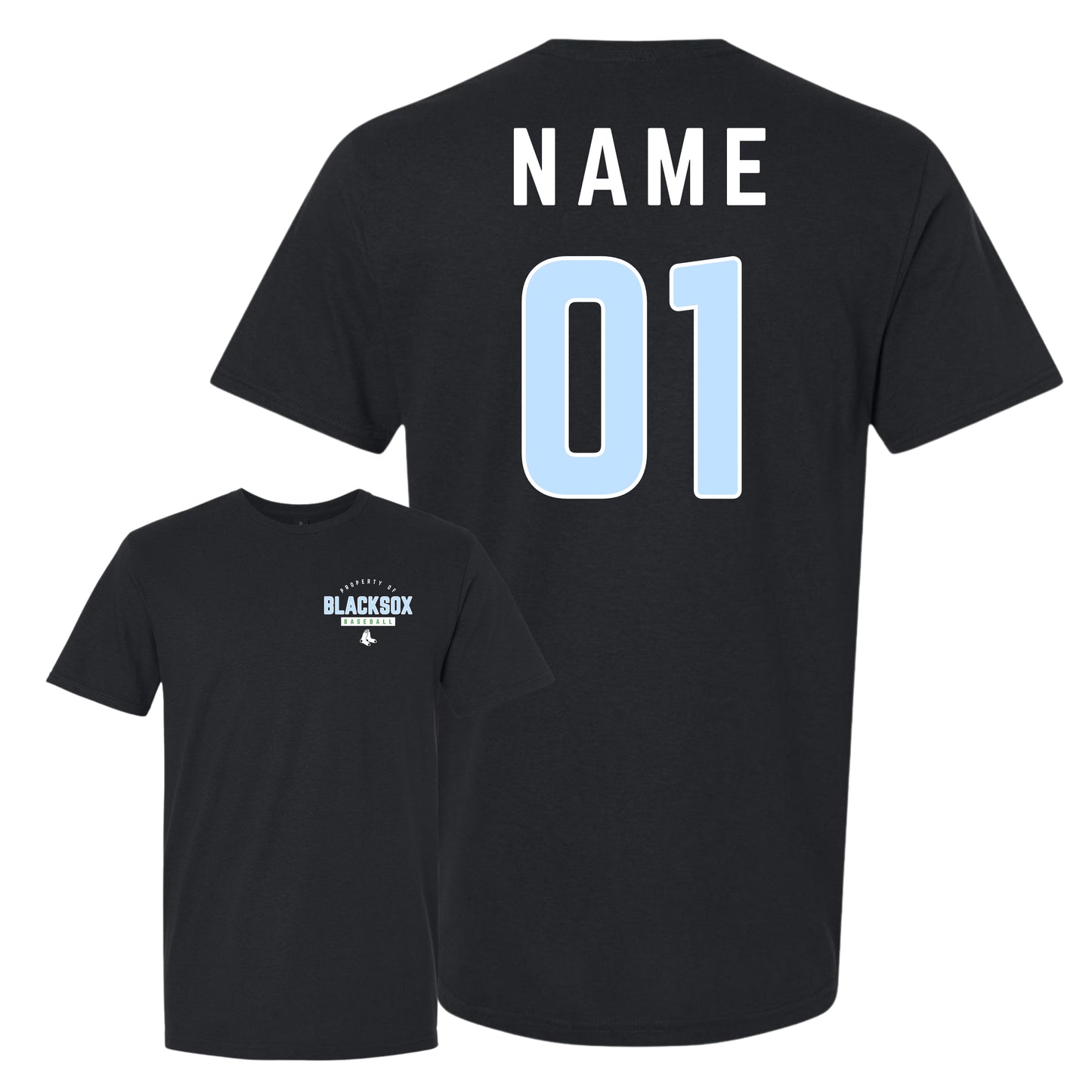 Bigbie’s BlackSox “Property Of” Pocket Size Front w/ Custom Back Unisex Tee