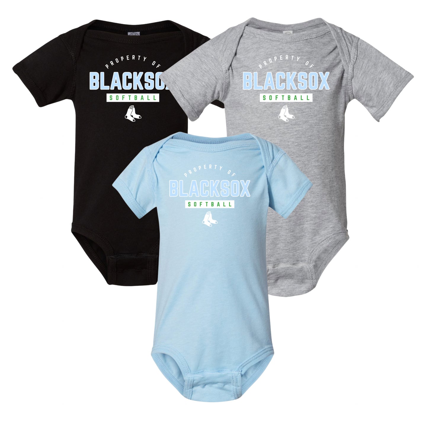 Bigbie’s Blacksox “Property Of” Softball Infant Unisex Onesie