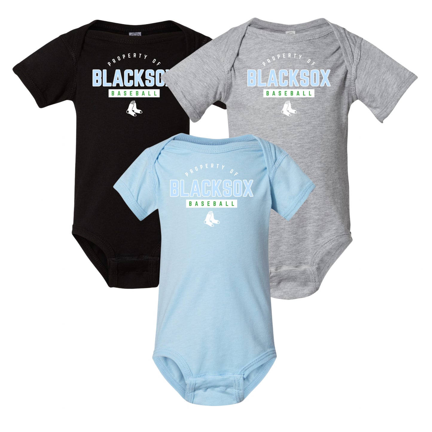 Bigbie’s Blacksox “Property Of” Baseball Infant Unisex Onesie