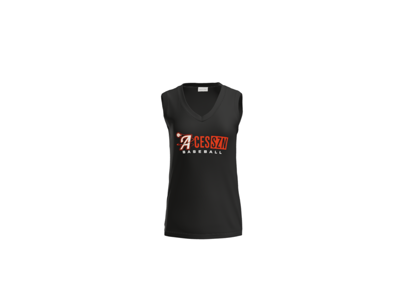 Aces SZN Baseball Women's Sleeveless V-Neck Performance Tee - Black