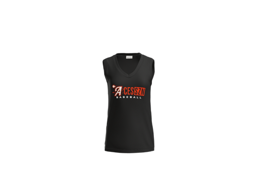 Aces SZN Baseball Women's Sleeveless V-Neck Performance Tee - Black