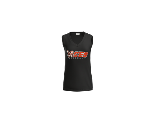 Aces Baseball Wordmark Women's Sleeveless V-Neck Performance Tee - Black