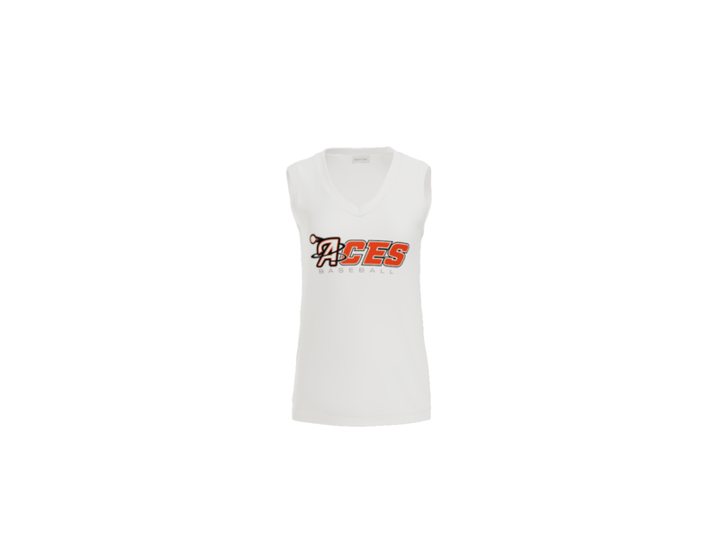 Aces Baseball Wordmark Women's Sleeveless V-Neck Performance Tee - White