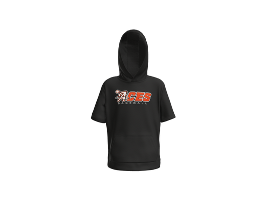 Aces Baseball Wordmark Youth Short Sleeve Performance Hoodie - Black