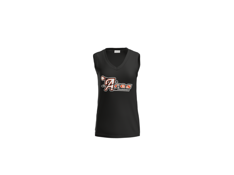 Aces Baseball Logo Women's Sleeveless V-Neck Performance Tee - Black