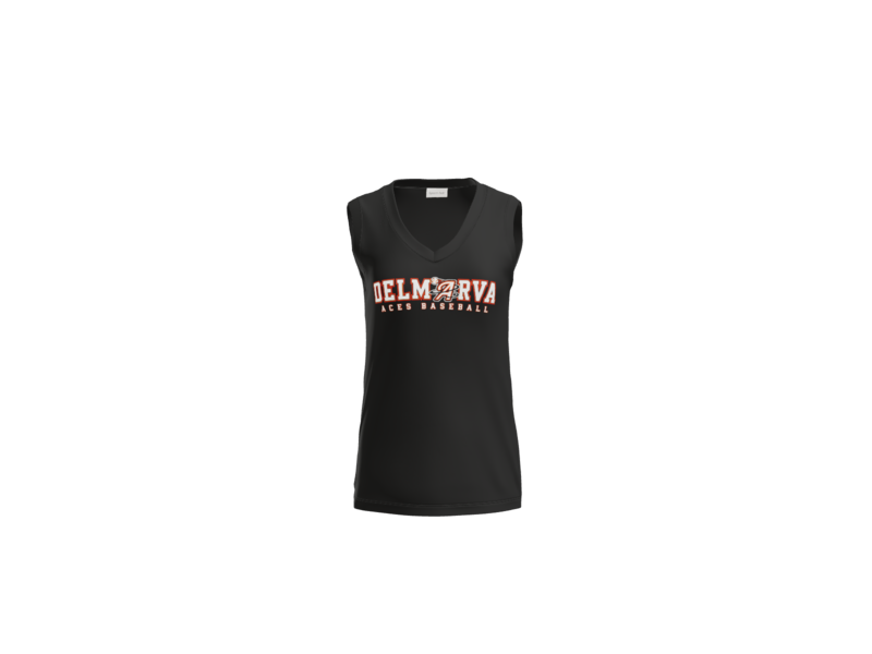 Delmarva Aces Baseball Wordmark Women's Sleeveless V-Neck Performance Tee - Black