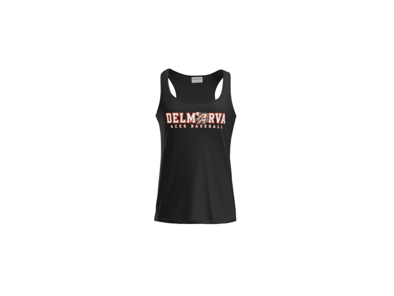 Delmarva Aces Baseball Wordmark Women's Racerback Performance Tank - Black