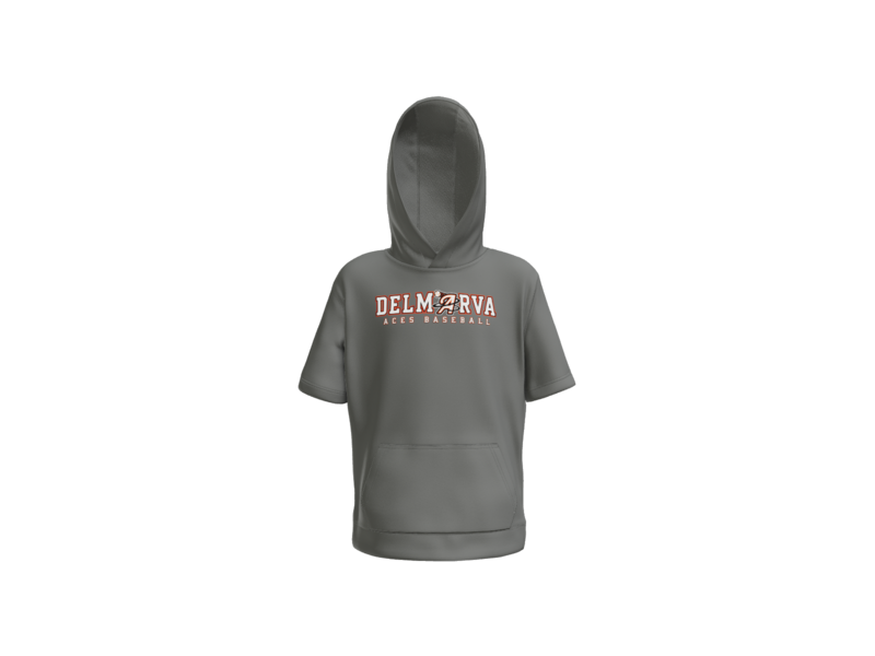 Delmarva Aces Baseball Wordmark Youth Short Sleeve Performance Hoodie - Dark Smoke Grey