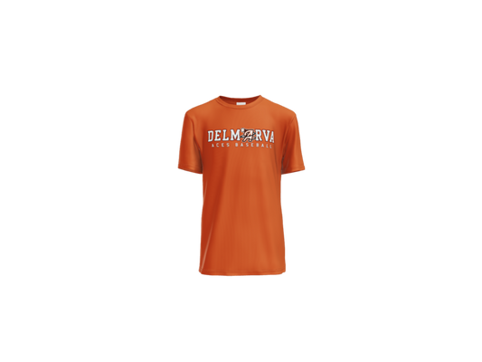 Delmarva Aces Baseball Wordmark Youth Performance Tee - Deep Orange