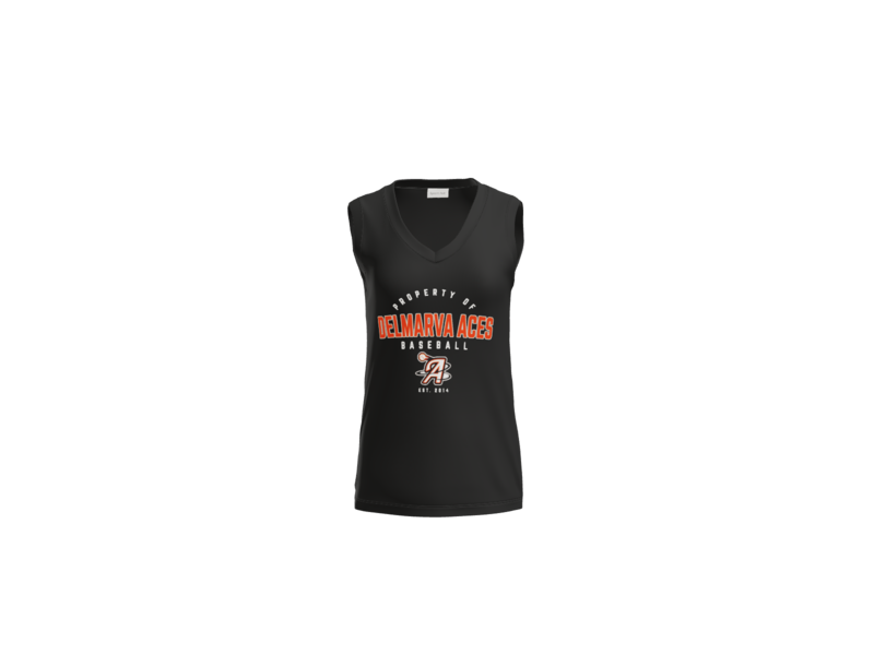 Property Of Delmarva Aces Baseball Women's Sleeveless V-Neck Performance Tee - Black