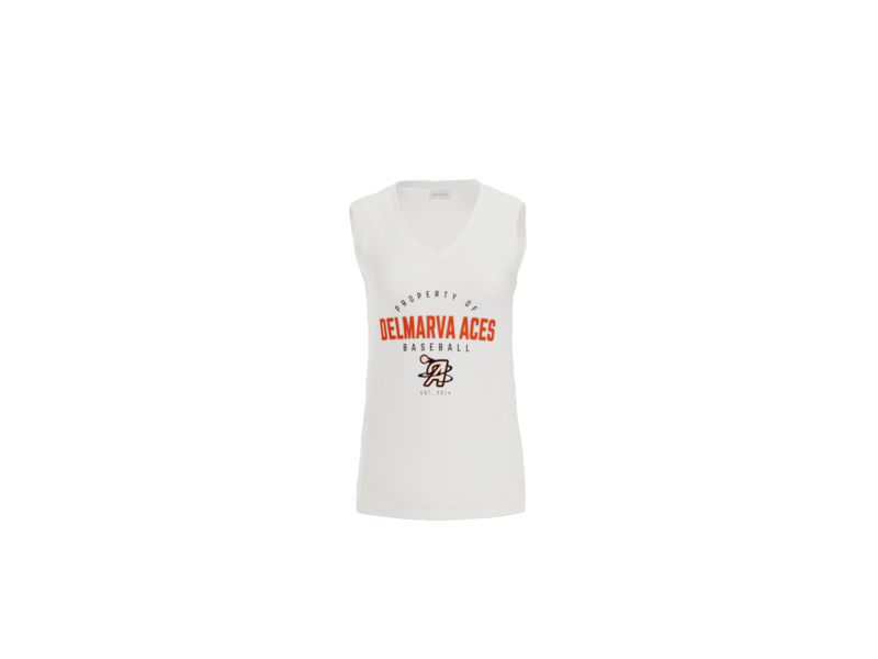 Property Of Delmarva Aces Baseball Women's Sleeveless V-Neck Performance Tee - White