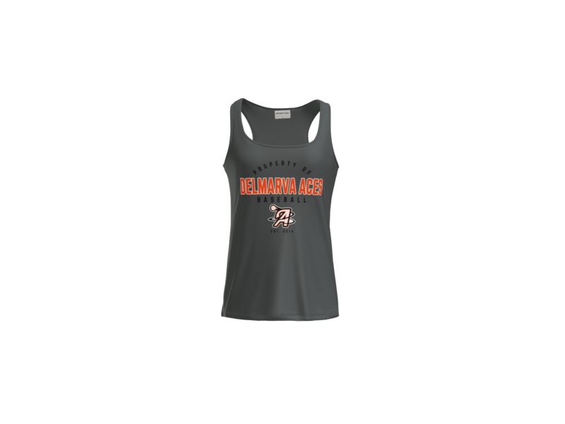 Property Of Delmarva Aces Baseball Women's Racerback Performance Tank - Iron Grey