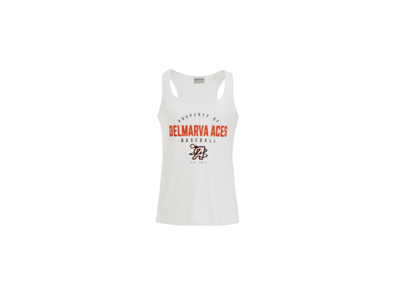 Property Of Delmarva Aces Baseball Women's Racerback Performance Tank - White