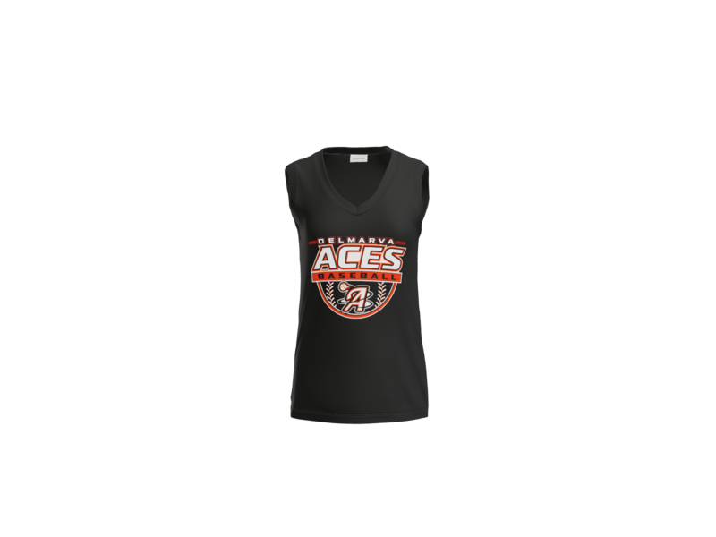 Delmarva Aces Baseball Crest Women's Sleeveless V-Neck Performance Tee - Black