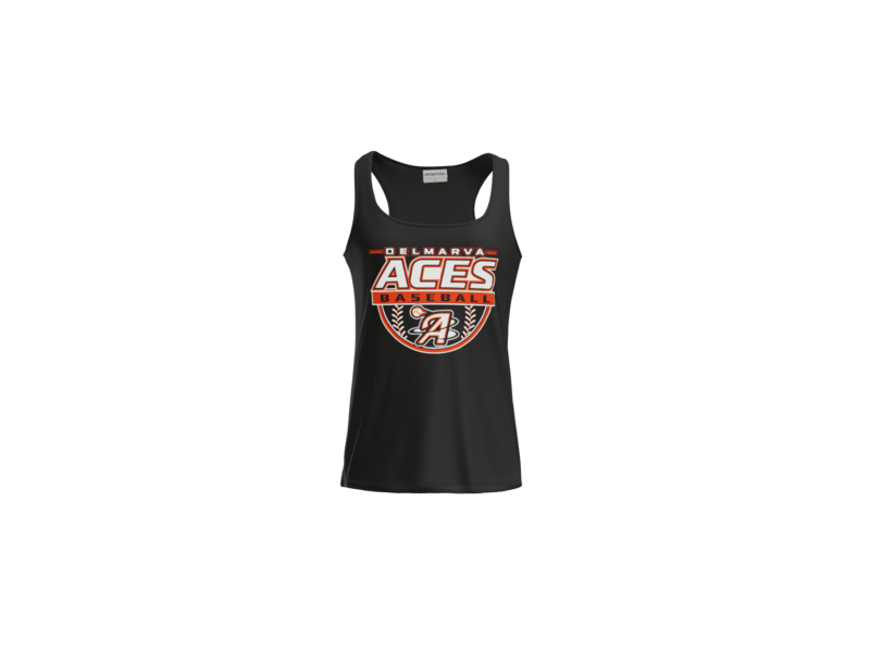 Delmarva Aces Baseball Crest Women's Racerback Performance Tank - Black