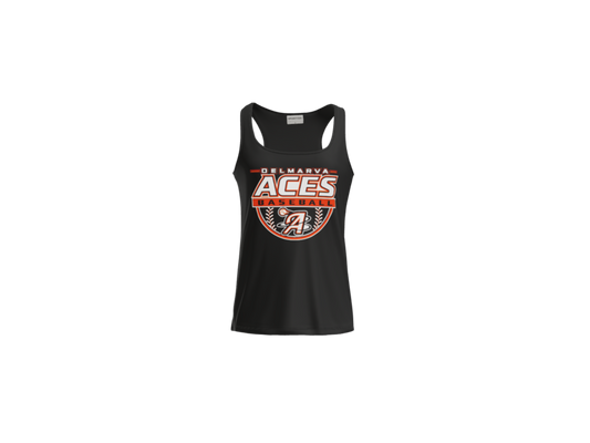 Delmarva Aces Baseball Crest Women's Racerback Performance Tank - Black