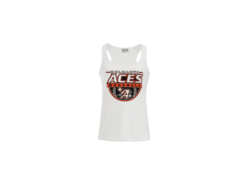 Delmarva Aces Baseball Crest Women's Racerback Performance Tank - White