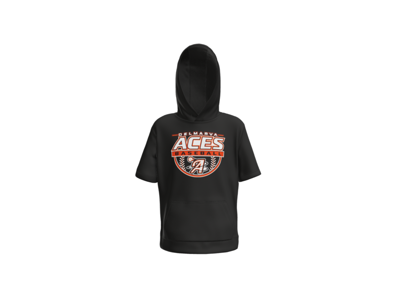 Delmarva Aces Baseball Crest Youth Short Sleeve Performance Hoodie - Black