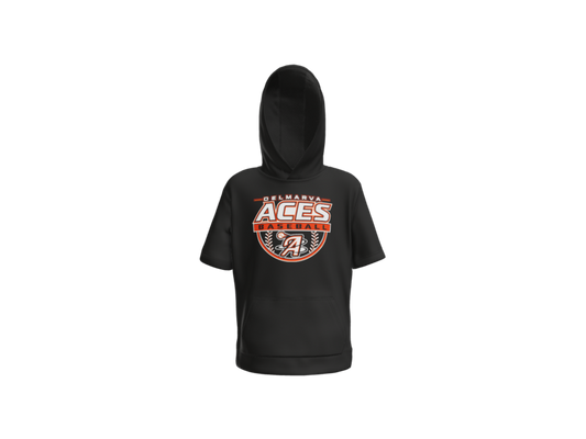 Delmarva Aces Baseball Crest Youth Short Sleeve Performance Hoodie - Black