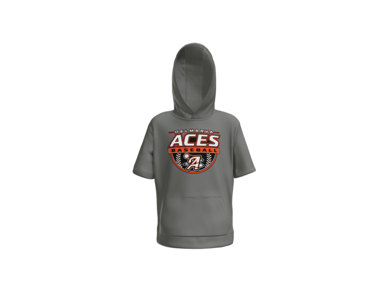 Delmarva Aces Baseball Crest Youth Short Sleeve Performance Hoodie - Dark Smoke Grey