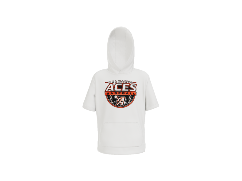 Delmarva Aces Baseball Crest Youth Short Sleeve Performance Hoodie - White