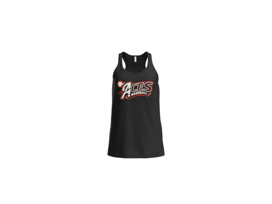 Aces Baseball Pinstripe Women's Flowy Racerback Tank - Black
