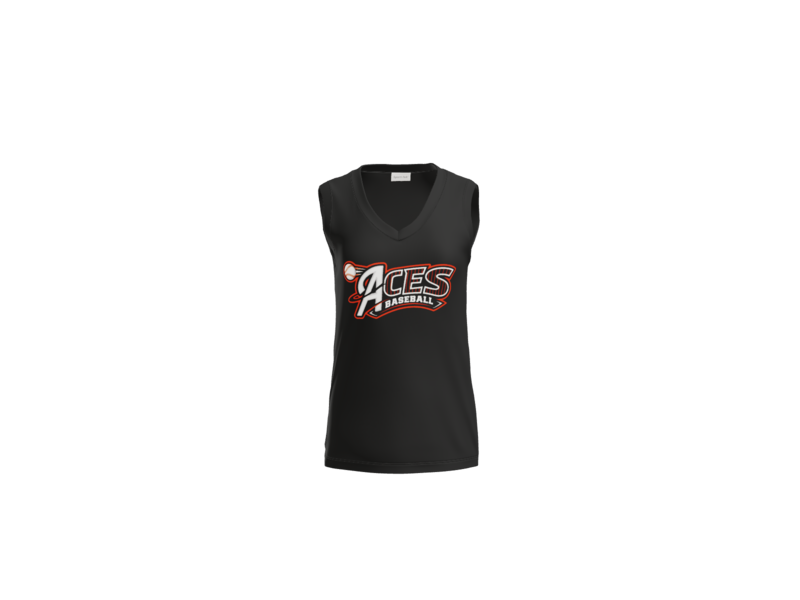 Aces Baseball Pinstripe Women's Sleeveless V-Neck Performance Tee - Black