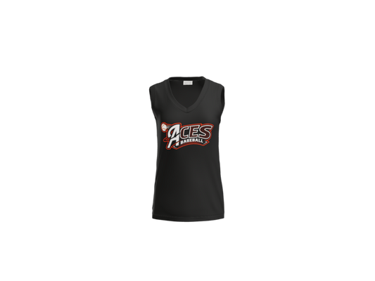 Aces Baseball Pinstripe Women's Sleeveless V-Neck Performance Tee - Black