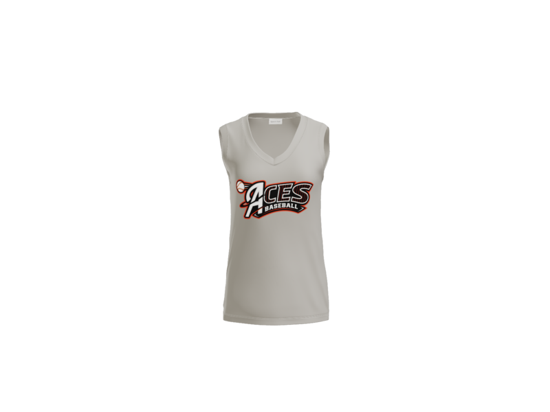 Aces Baseball Pinstripe Women's Sleeveless V-Neck Performance Tee - Silver