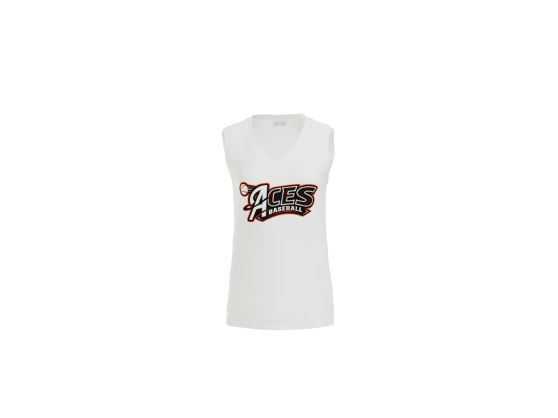 Aces Baseball Pinstripe Women's Sleeveless V-Neck Performance Tee - White