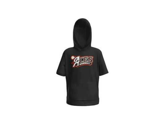 Aces Baseball Pinstripe Youth Short Sleeve Performance Hoodie - Black