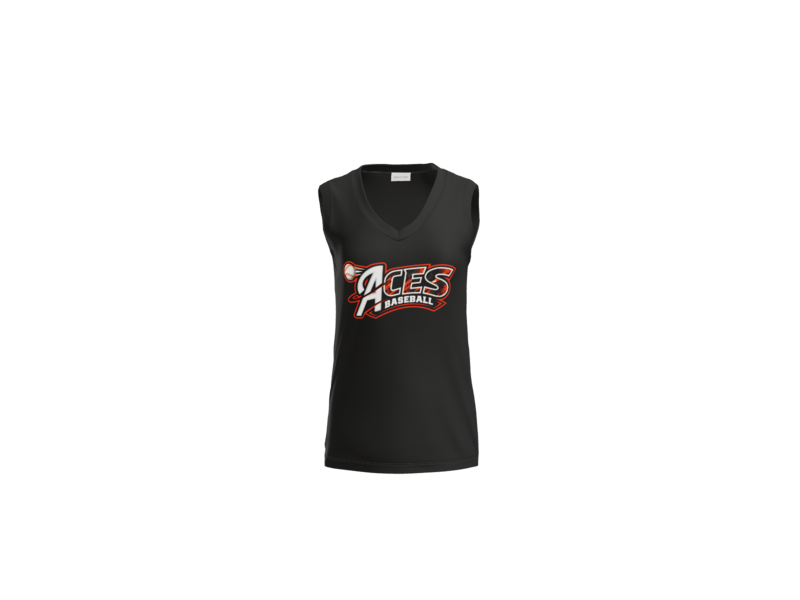 Aces Baseball Distressed Women's Sleeveless V-Neck Performance Tee - Black