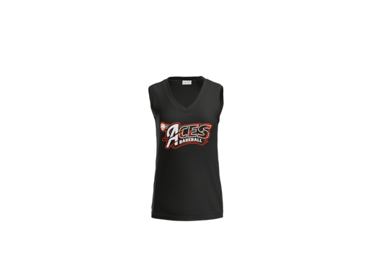 Aces Baseball Distressed Women's Sleeveless V-Neck Performance Tee - Black