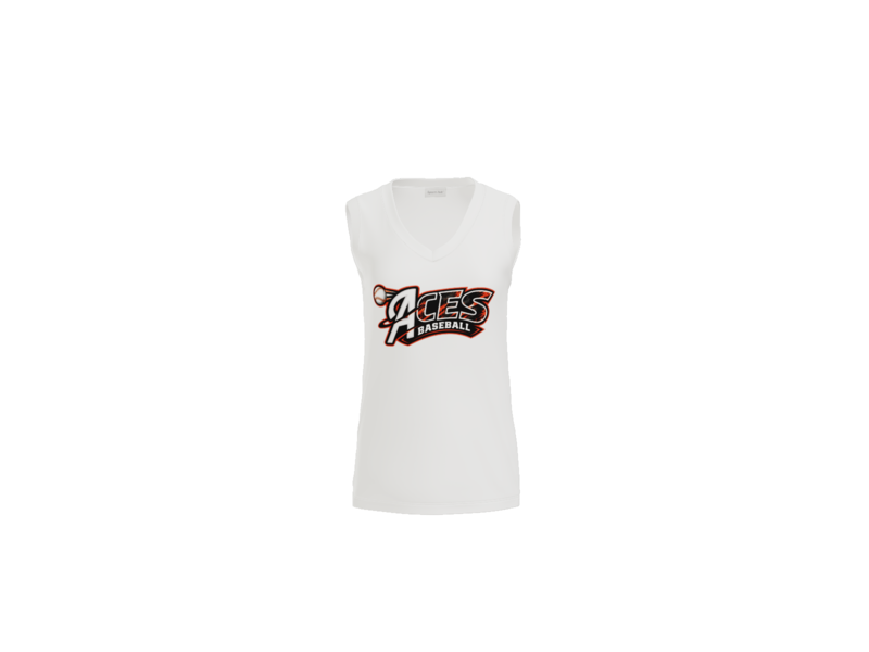 Aces Baseball Distressed Women's Sleeveless V-Neck Performance Tee - White