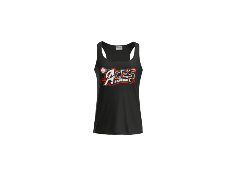 Aces Baseball Distressed Women's Racerback Performance Tank - Black