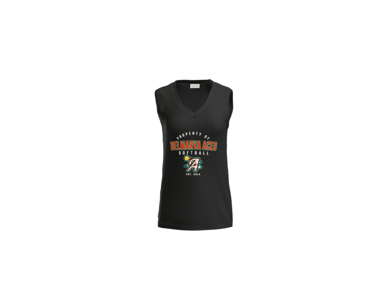Property Of Delmarva Aces Softball Women's Sleeveless V-Neck Performance Tee - Black