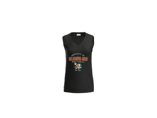Property Of Delmarva Aces Softball Women's Sleeveless V-Neck Performance Tee - Black