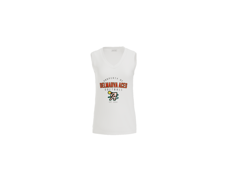 Property Of Delmarva Aces Softball Women's Sleeveless V-Neck Performance Tee - White