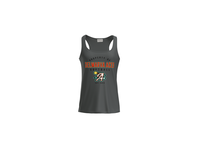 Property Of Delmarva Aces Softball Women's Racerback Performance Tank - Iron Grey