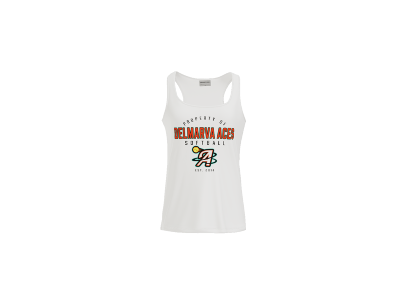 Property Of Delmarva Aces Softball Women's Racerback Performance Tank - White