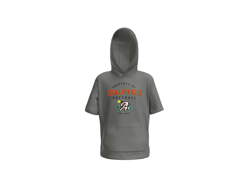 Property Of Delmarva Aces Softball Youth Short Sleeve Performance Hoodie - Dark Smoke Grey