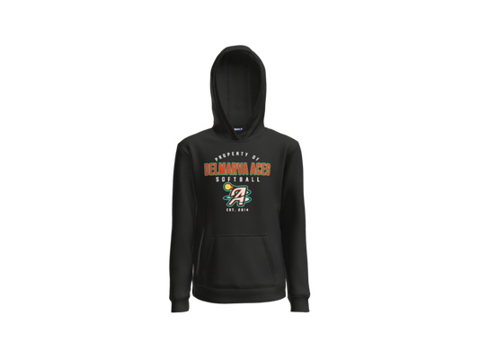 Property Of Delmarva Aces Softball Youth Pullover Hoodie - Black