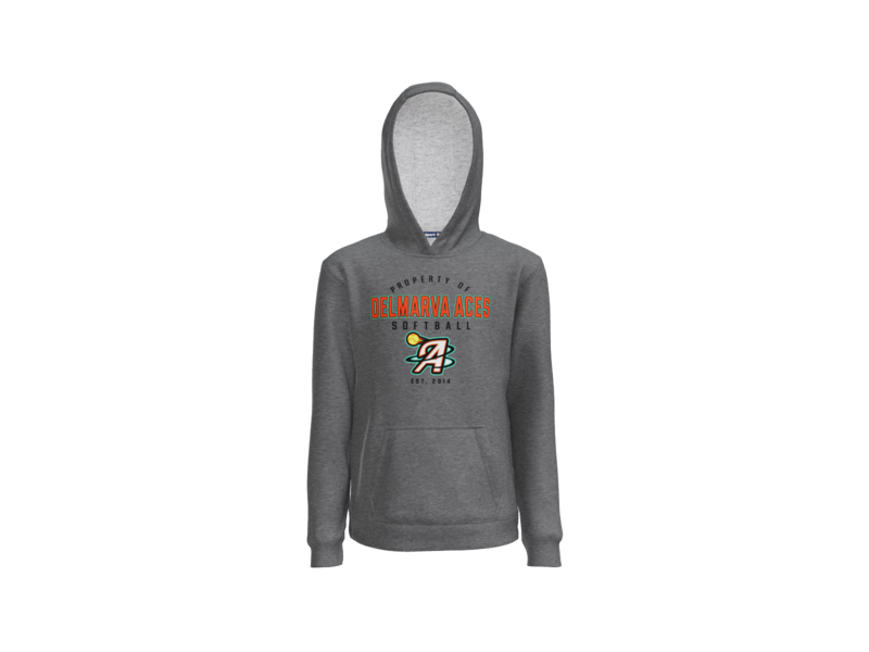 Property Of Delmarva Aces Softball Youth Pullover Hoodie - Graphite Heather