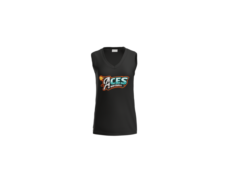 Aces Softball Logo Women's Sleeveless V-Neck Performance Tee - Black