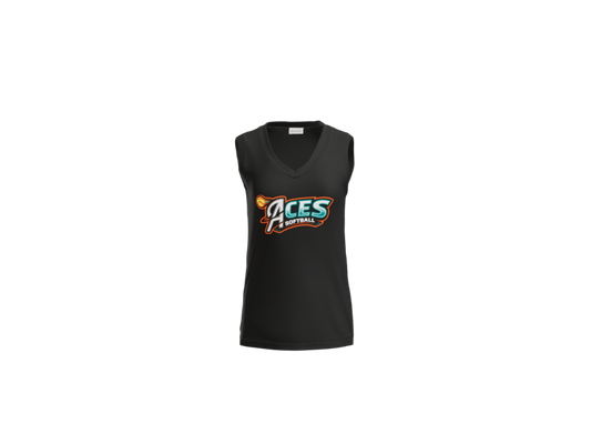 Aces Softball Logo Women's Sleeveless V-Neck Performance Tee - Black