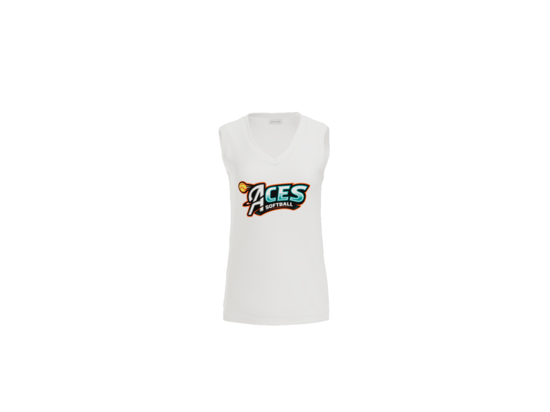 Aces Softball Logo Women's Sleeveless V-Neck Performance Tee - White