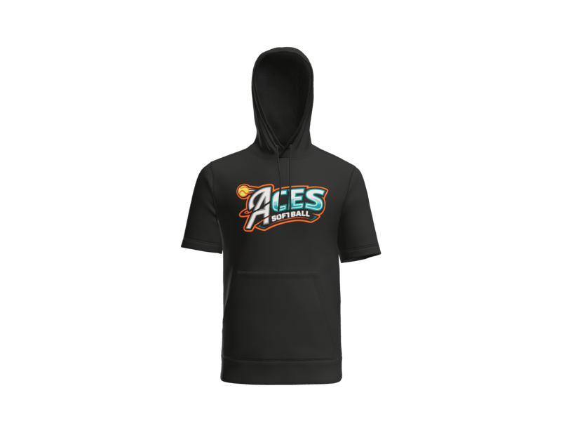 Aces Softball Logo Short Sleeve Performance Hoodie - Black